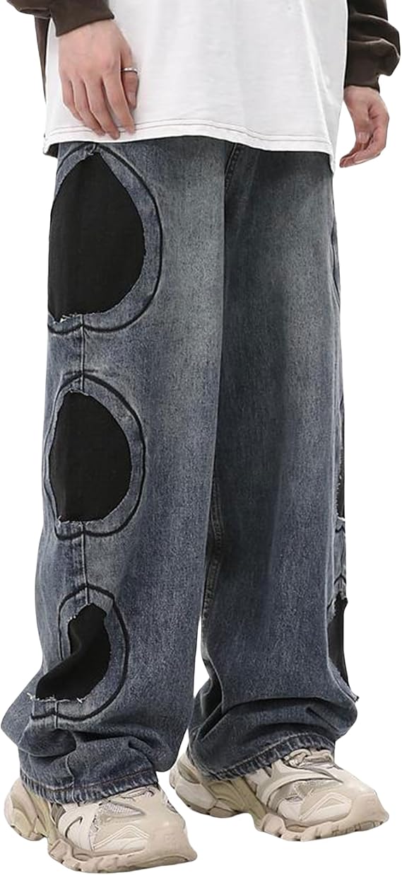Men's Baggy Jeans Y2k Wide Leg Denim Jeans Hip Hop Skater Skateboard Pants Straight Leg Jeans