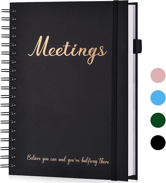 JUBTIC Meeting Notebook for Work with Action Items,Work Notebooks for Note Taking And Agenda Organizer, The Perfect Office Planner Supplies for Women & Men to Manage Project Business(7x10), Black