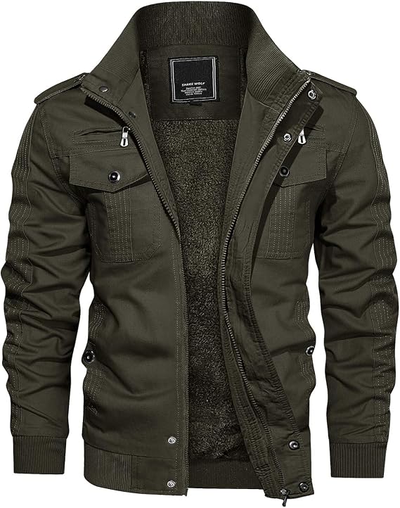 CRYSULLY Fleece Military Jackets for Men Winter Coat Multi Pockets
