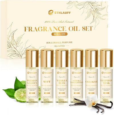 Luxury Perfume Oils for Women, Fragrance Oil Roll-On Includes Vanilla Bean, Amber & Sandalwood, Persian Garden, Egyptian Musk, Soft, Perfume Oil with Rollerball, Gifts for Women