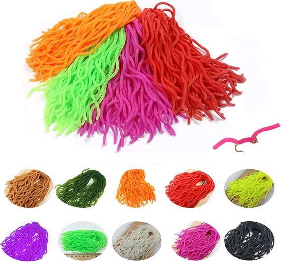 Greatfishing Best Color Combo Set Leg Squirmy Wormy Fly Tying Materials for San Juan Fly Flies Soft Lure Ultra Stretchy Fishing Worm Body Trout Floating Assortment