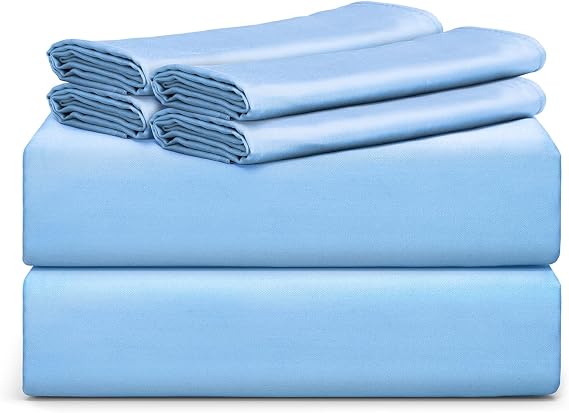 Tafts Queen Sheets Set, Pure 100% Viscose derived from Bamboo Bed Sheets Set, Luxuriously Soft, Silky, Cooling Sheets, Deep Pockets Up to 18 inches, 7pc Set (Sky Blue)