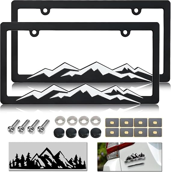 Mountain License Plate Frames, White, 2 Pack