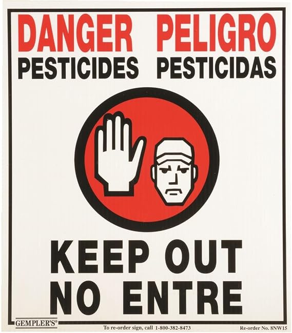 Gemplers D1895-V WPS Bilingual English/Spanish Warning Pesticide Sign with Vertical Fluting, Danger Pesticides Keep Out, 14"W x 16"H