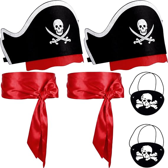 6 Pcs Pirate Costume Accessories for Kids, Pirate Hat Eye Patch Sash Belt