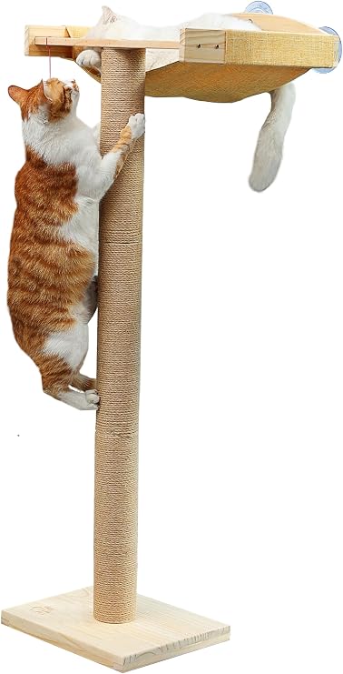 Cat Window Perch with Scratching Post, 46-Inch Tall Climbing Tree & Hammock