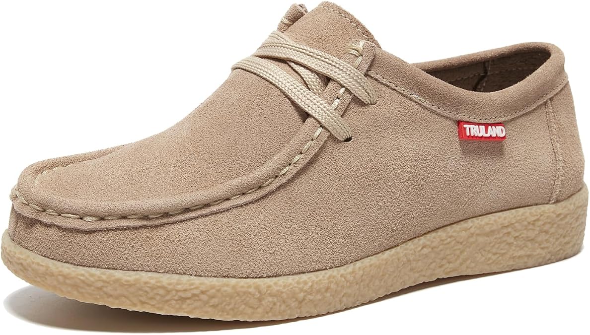 TRULAND Women's Lace-up Moccasin - Suede Low Shoes Wallabees