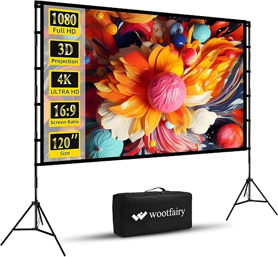 Wootfairy 120inch Projector Screen and Stand Indoor Outdoor Movie Screen