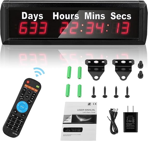 Hanchen LED Countdown Clock Count Up Days Event Timer Timing Clock Stopwatch LED Wall Clock Countdown Timer with Wireless Remote 1'' 9 Digits