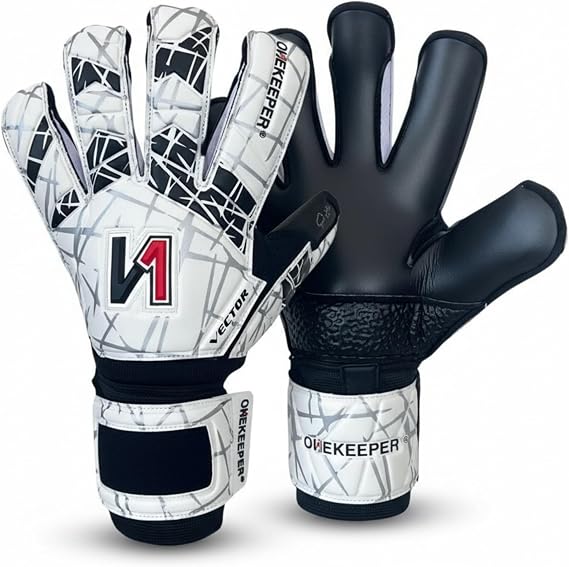 ONEKEEPER Vector Evolution Goalkeeper Gloves with Fingersaves, White