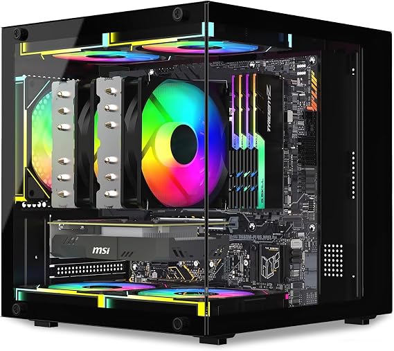 Ultra-Compact MicroATX MiniITX PC Case with Tempered Glass Side Panel Compact Desktop Case Black