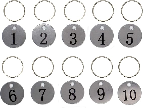 Stainless Steel Number Tags Key Tags with Key Rings (0-10)