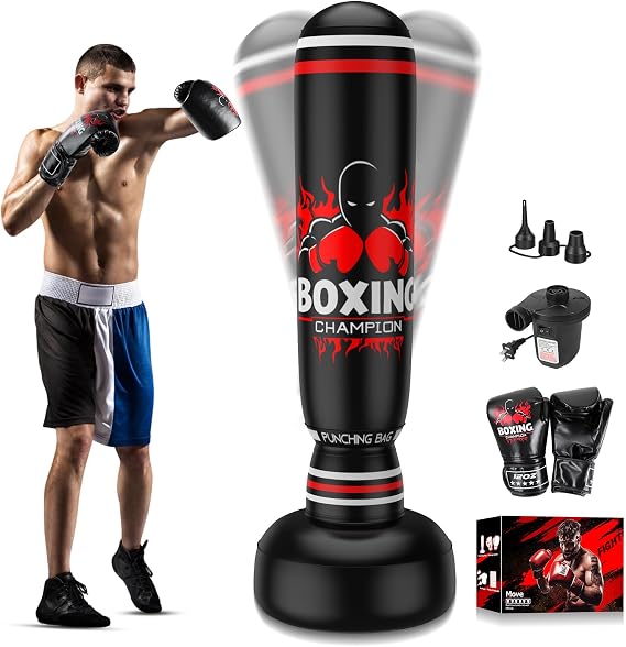 Freestanding Punching Bag, Includes Boxing Gloves and Electric Air Pump