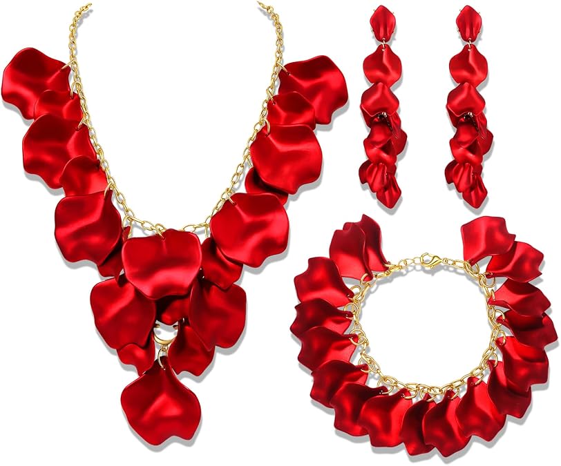 MOLOCH Flower Jewelry Sets for Women Rose Flower Petal Necklace Earrings Bracelets Set Layered Statement Accessories Summer Beach Party Jewelry Gifts