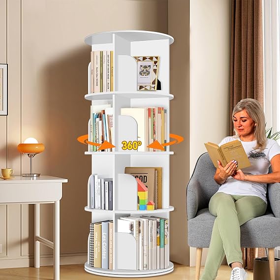 RUNSUNSPRI 4 Tier Rotating Bookshelf Tower Spinning Bookshelf