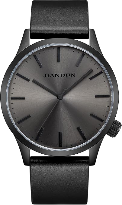 JIANDUN Mens Black Watches Minimalist Waterproof, Fashion Wrist Watch for Men Unisex Dress with Leather Band