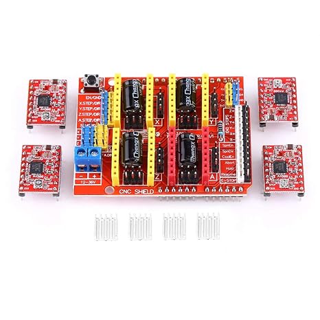 V3.0 CNC Shield Extension Board, 4PCS A4988 Stepper Motor Driver with 4PCS Heat Sinks for Engraver 3D Printer (DC 12V to 36V)