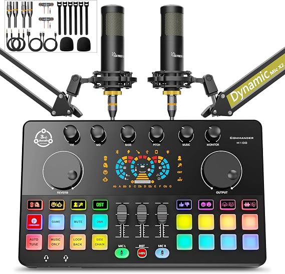 M100 Podcast Equipment Bundle,2 XLR Dynamic Mics & Audio interface