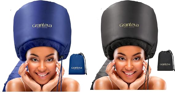 Hair Dryer Bonnet with Integrated Headband - Reduces Heat Around Ears & Neck, Blow Dryer Attachment for Faster Drying, Hair Drying Cap/Hood - Set of 2