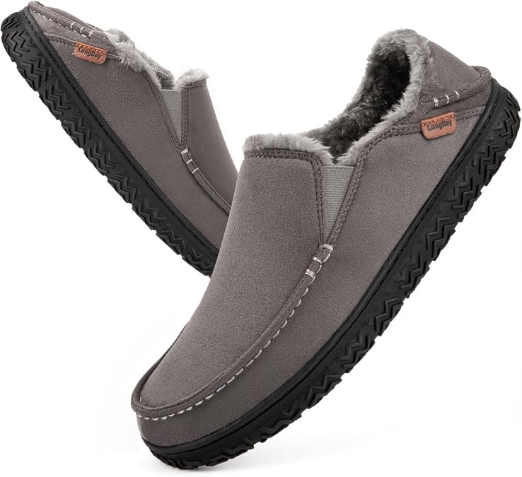LongBay Men's Moccasin Slippers Comfy Warm Memory Foam House Shoes Winter for Indoor Outdoor