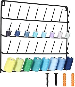 HAITARL 32-Spool Thread Holder, Wall-Mounted Metal Sewing Thread Rack with Hanging Tools, Metal Rack for Organize Sewing Thread, Embroidery-Suitable for Large Thread