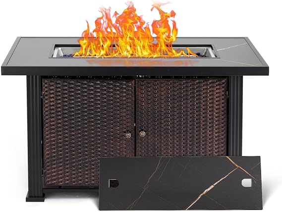 44" Propane Fire Pit Table, 2 in 1 Outdoor Fire Pit Table, 50000BTU Gas Fire Pits for Outside Patio with Waterproof Cover, Tabletop & Separate Storage Space,Firepits for Outside Propane