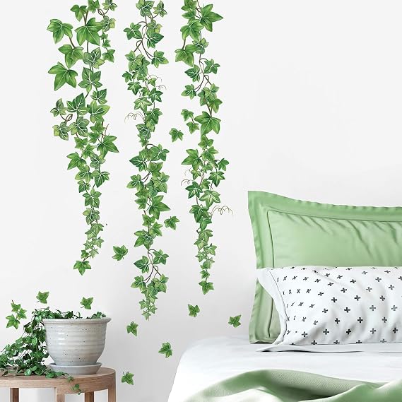 decalmile Vine Evergreen Ivy Leaves Sofa TV Background Wall Decals Stickers
