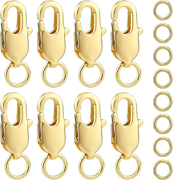 18K Gold Lobster Claw Clasps, 12mm Jewelry Clasps with Open Jump Rings