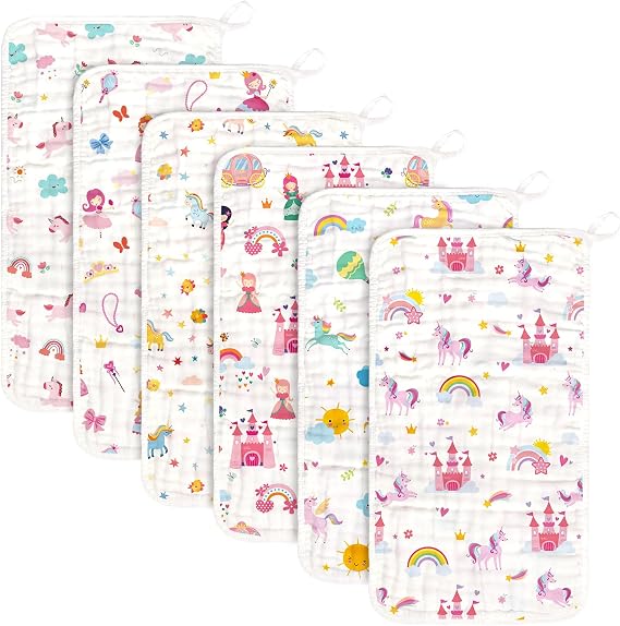 Baby Burp Cloths Muslin Washcloths 6 Pack Cotton Burp Rags for Kids