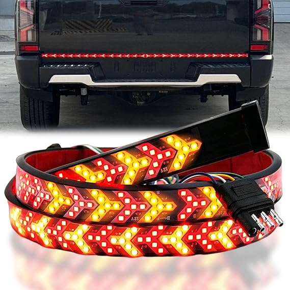 60-Inch LED Tailgate Light Bar Strip, Triple Row Truck Tailgate Strip Light with Brake Turn Signal Reverse Running Strobe, Waterproof LED Light Strip for Truck Trailer (47.5in, Pickup Truck Head)