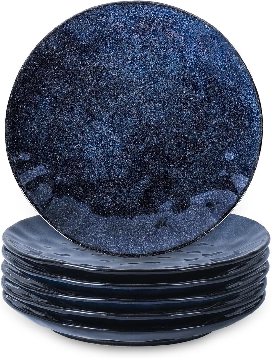 vicrays Dinner Plate Set of 6, 10.5 Inch(26.7 cm), Round, Microwave, Oven, Dishwasher Safe, Scratch Resistant, Porcelain Fluted Suitable for Steak, Pasta, Pizza, Home, Restaurant (Starry Blue)