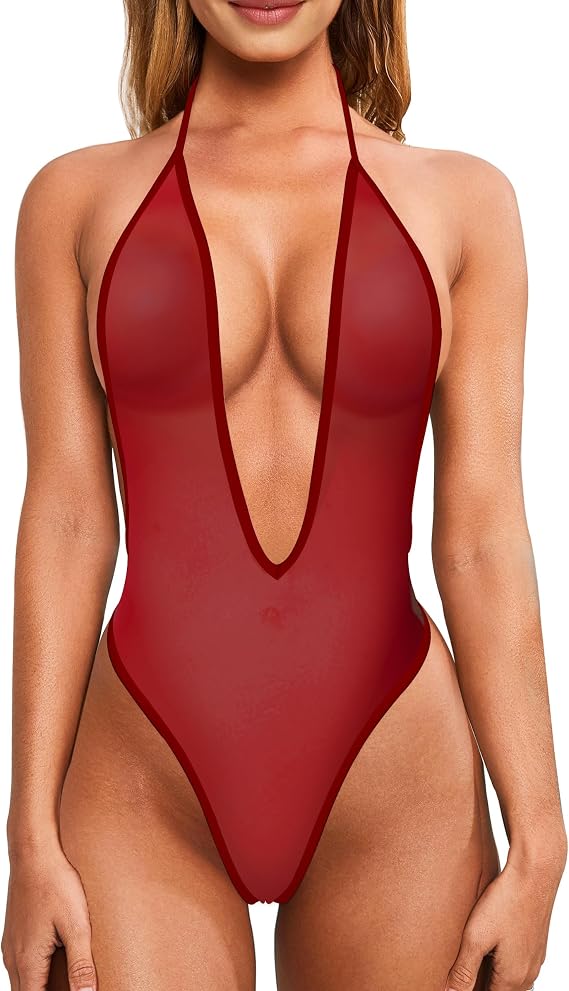 SHERRYLO One Piece Swimsuit Sheer Bodysuit See Through Thong Monokini | High Cut mesh Bathing suit for Women Sexy Transparent Swimsuits see thru
