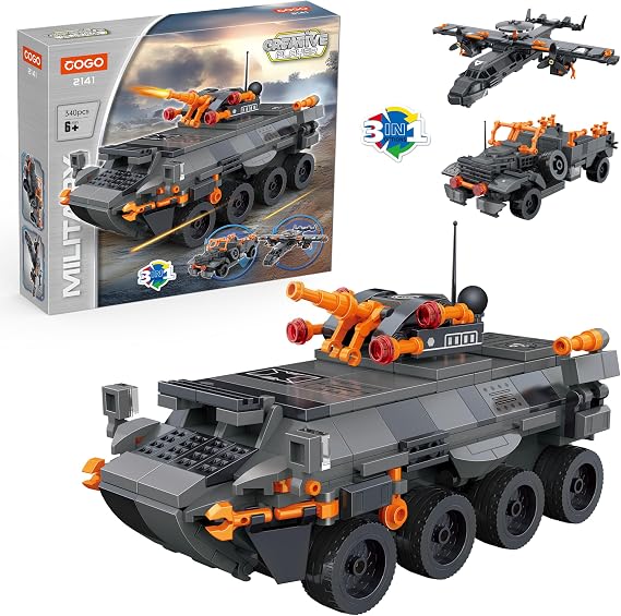 3-in-1 Military Armored Vehicles Building Block Toy 340 PCS Boys Age 6+