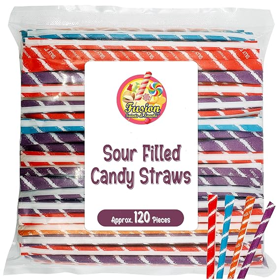 Sour Filled Candy Straws, 120 Count, Tropical Punch Orange Cherry Grape