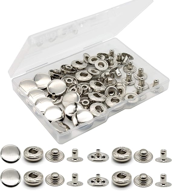 Raydodo 15mm Metal Snap Button Fasteners Kit (Silver)