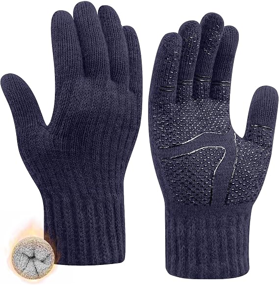 Winter Gloves for Men Women Touchscreen Cold Weather Thermal Fleece Warm Non-slip Knit Gloves for Running Driving