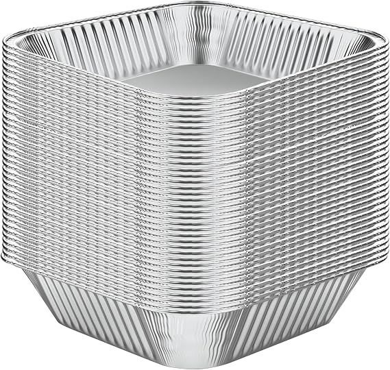 WANBAO 50 Pcs Disposable Aluminum Tin Foil Baking Pans Bakeware Square 8'' X 8'' X 2'' Inch Meal Prep for Catering, Baking Cakes, Breads, Brownies, Bread, Meatloaf, Lasagna