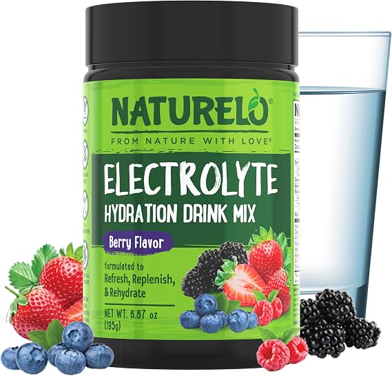 NATURELO Electrolyte Powder Sugar Free Berry Flavor Drink Mix, 50 Servings