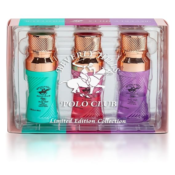 Beverly Hills Polo Club Womens Body Mist Set Limited Edition 3PC Collection Sexy(Diva, For Her & Star) | Long-Lasting Fragrance Sprays for Women | 3oz Each Refreshing Everyday Mist Trio