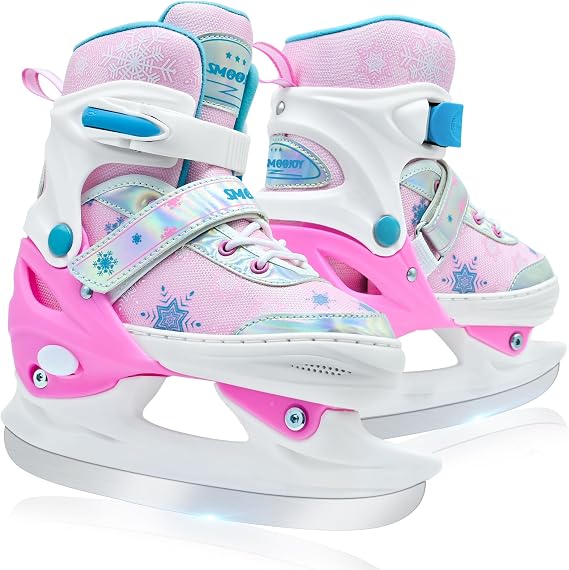 Adjustable Kids Ice Skates for Girls Boys Comfortable, Smooth Blades Snow Hockey Ice Skating Shoes for Outdoor Indoor Rink, Perfect for Beginner Winter Sports Ages 5-12