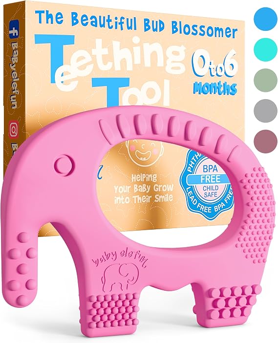 Baby Girl Teething Toys - BPA Free Silicone Toy - Cute, Easy to Hold, Soft and Highly Effective Elephant Teether - Unique Teethers Best for 0-6 6-12 Months Girl Christmas Gifts Stocking Fillers