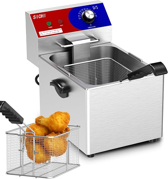 Commercial Deep Fryer - 14 L Electric Deep Fryer with 10 L Basket, Commercial Deep Fryer with Basket (2Pcs), Stainless Steel Countertop Deep Fryer w/Adjustable Temperature and Restaurant Use