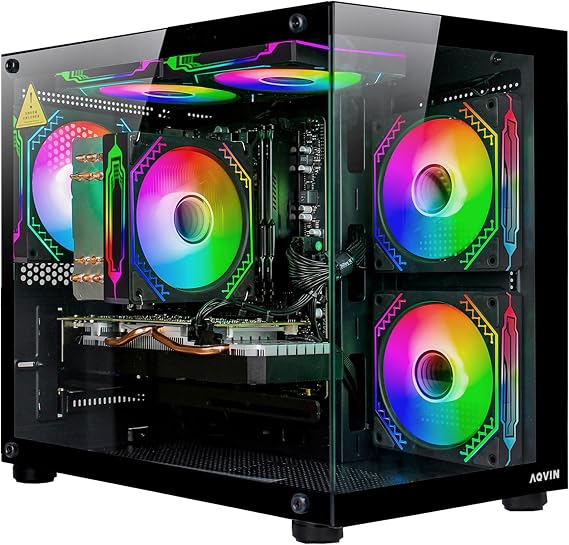 AQVIN NEON Gaming Tower Desktop PC | Ryzen 5 Processor 3.6 GHz | GeForce RTX 5050 8GB | 16GB RAM 512GB NVME SSD | HDMI & Wi-Fi | Windows 11 Pro