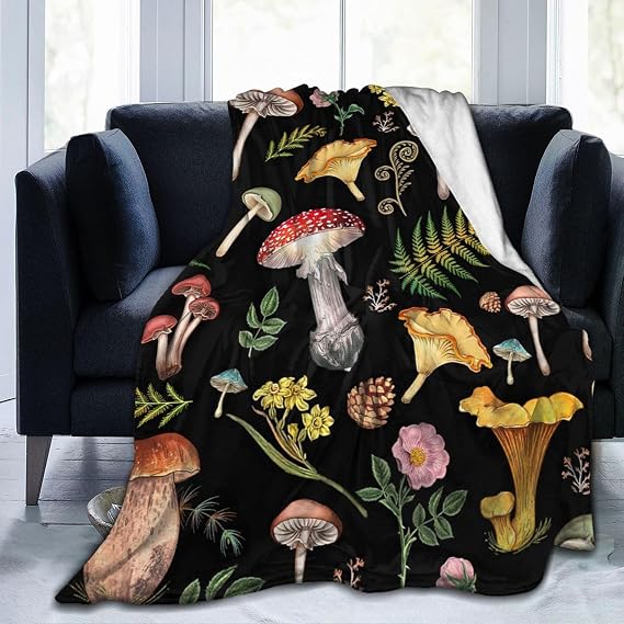 Mushroom Flannel Fleece Bed Blanket Throw Blanket for Kids Lightweight Cozy Plush Blanket for Bedroom Living Rooms Sofa Couch 100x130cm(40x50 Inch)