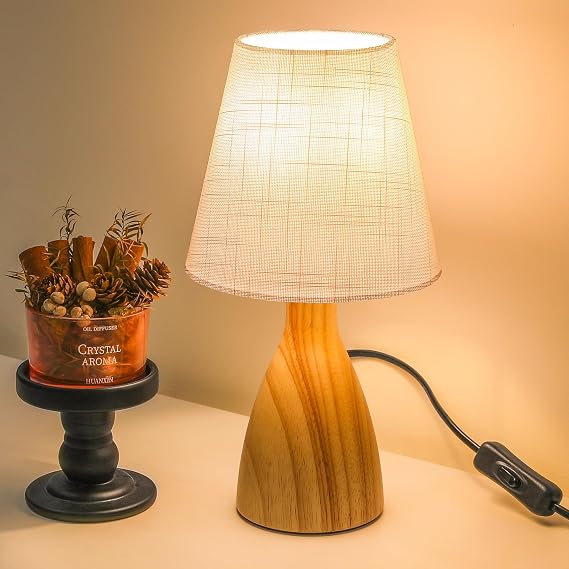 Bedside Lamps, Table Lamp for Living Room Bedroom, Small Lamps for Living Room - Simple Bed Lamp Desk Lamps with Button Switch for Kids Room, Study, Dorm, Office, Shelves(Bulb Included) (1, Wood) [Energy Class F]