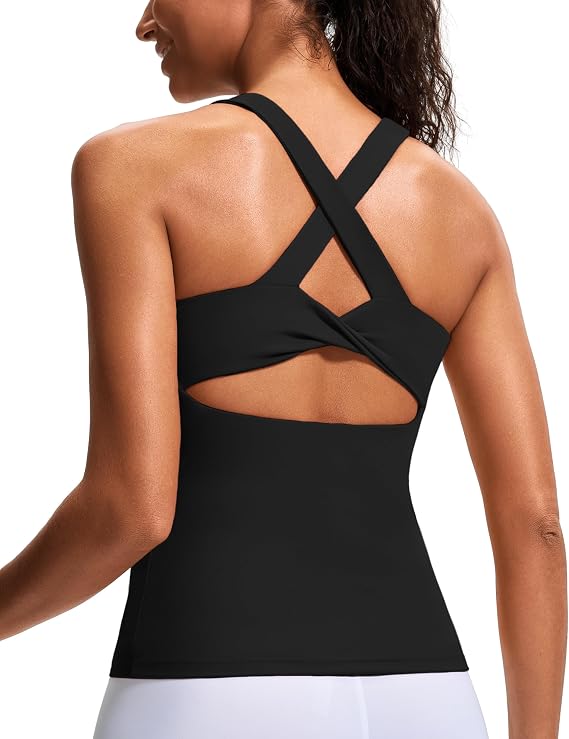 Womens Workout Tank Tops Sleeveless Athletic Scoop Neck Camisole Gym Yoga Tops Built in Bra