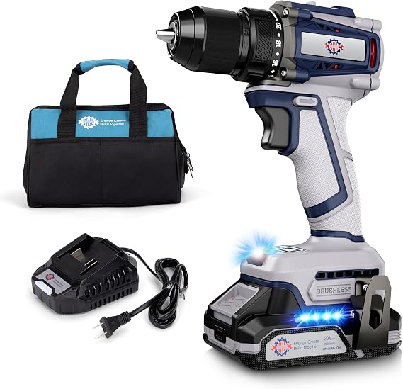Brushless Cordless Drill Set, 70N.m (620 in-lb), 3/8" Keyless Metal Chuck,