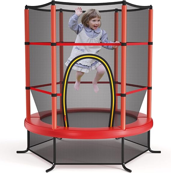 Giantex 55'' Mini Kids Trampoline With Safety Enclosure Net, ASTM Approved, No-Gap Safe Design, Easy to Assemble 4.6 Ft Outdoor Indoor Small Toddler