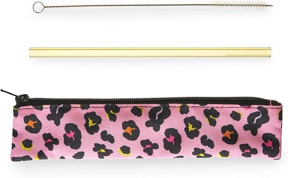 Blush Electric Animal Glass Straw Set, One size, Pink