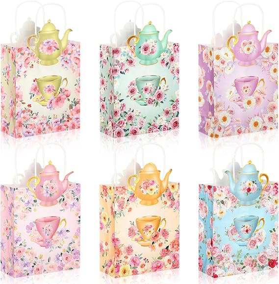 Lincia 24 Pack Tea Party Favor Bags, Floral Gift Bag with Handle for Party